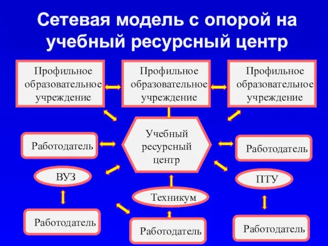 Сетевая модель с опорой на учебный ресурсный центр Учебный ресурсный центр Профильное