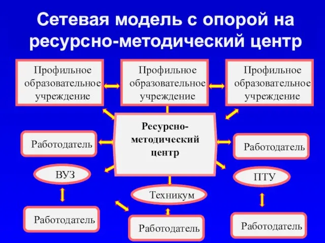 Сетевая модель с опорой на ресурсно-методический центр Учебный ресурсный центр Профильное образовательное