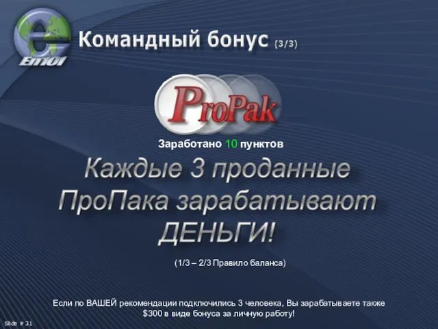 Заработано 10 пунктов Если по ВАШЕЙ рекомендации подключились 3 человека, Вы зарабатываете