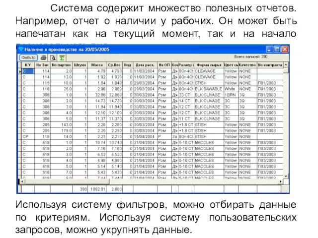 Система содержит множество полезных отчетов. Например, отчет о наличии у рабочих. Он