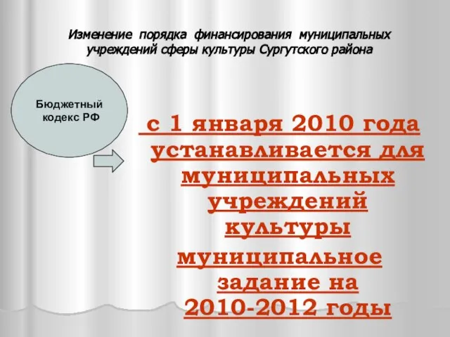 Изменение порядка финансирования муниципальных учреждений сферы культуры Сургутского района с 1 января