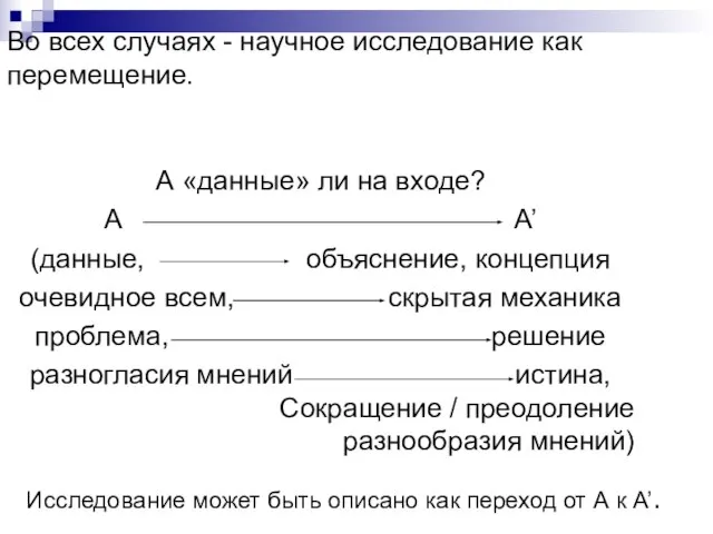 Во всех случаях - научное исследование как перемещение. А «данные» ли на