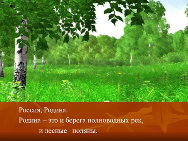 Россия, Родина. Родина – это и берега полноводных рек, и лесные поляны.