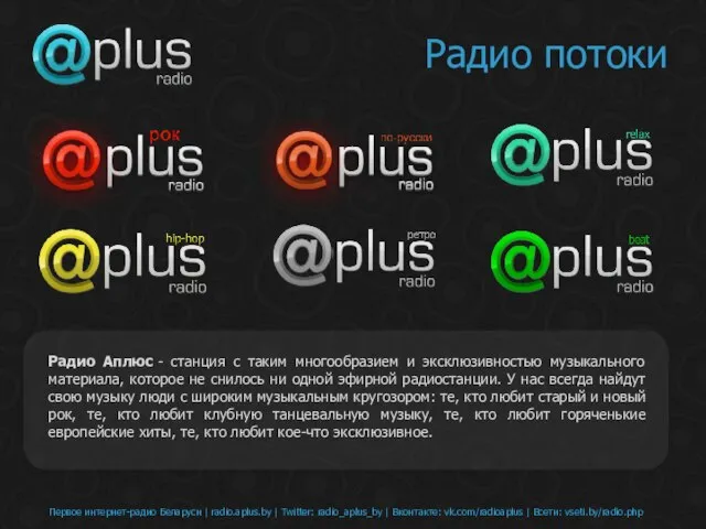 Первое интернет-радио Беларуси | radio.aplus.by | Twitter: radio_aplus_by | Вконтакте: vk.com/radioaplus |