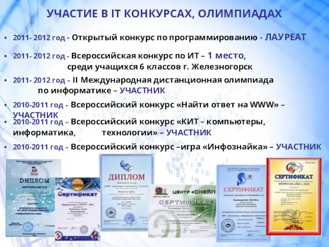 УЧАСТИЕ В IT КОНКУРСАХ, ОЛИМПИАДАХ 2011- 2012 год - Открытый конкурс по