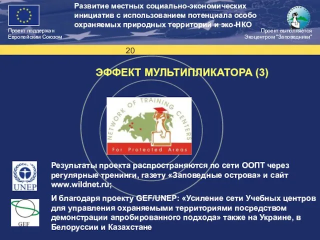 Проект выполняется Экоцентром "Заповедники" Развитие местных социально-экономических инициатив с использованием потенциала особо