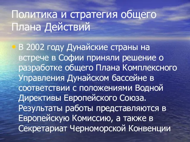 Политика и стратегия общего Плана Действий В 2002 году Дунайские страны на