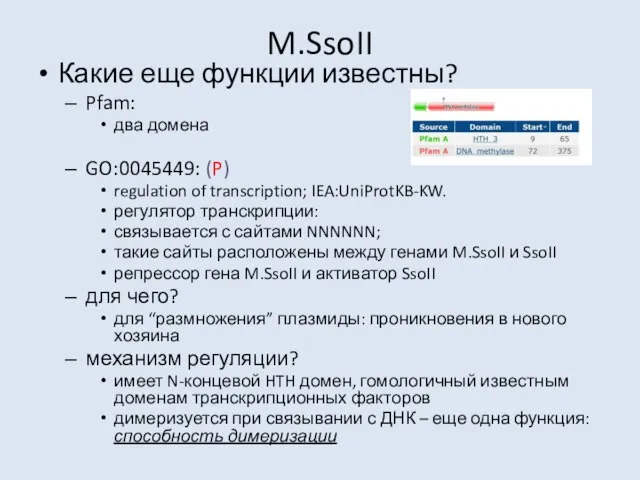 M.SsoII Какие еще функции известны? Pfam: два домена GO:0045449: (P) regulation of