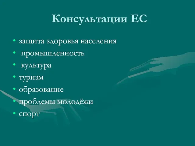 Консультации ЕС защита здоровья населения промышленность культура туризм образование проблемы молодёжи спорт