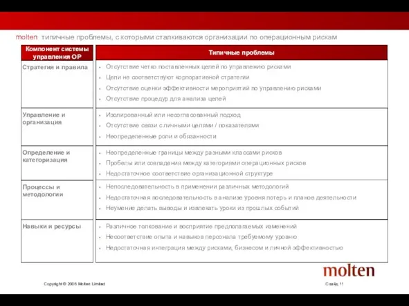 molten типичные проблемы, с которыми сталкиваются организации по операционным рискам Навыки и