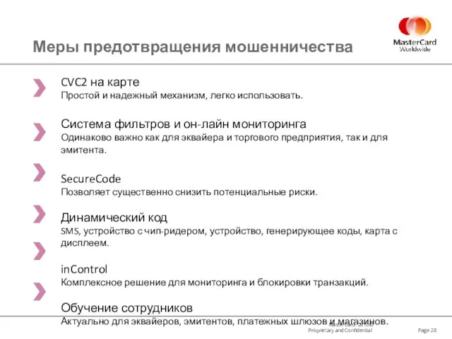 Page Меры предотвращения мошенничества CVC2 на карте Простой и надежный механизм, легко