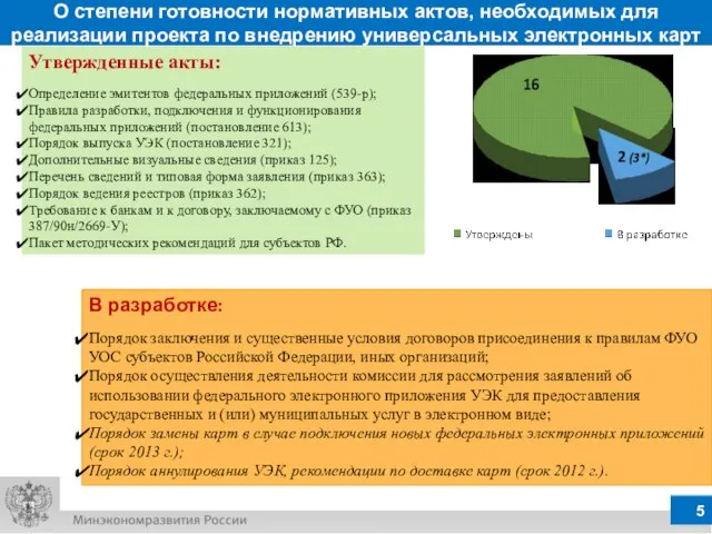 О степени готовности нормативных актов, необходимых для реализации проекта по внедрению универсальных