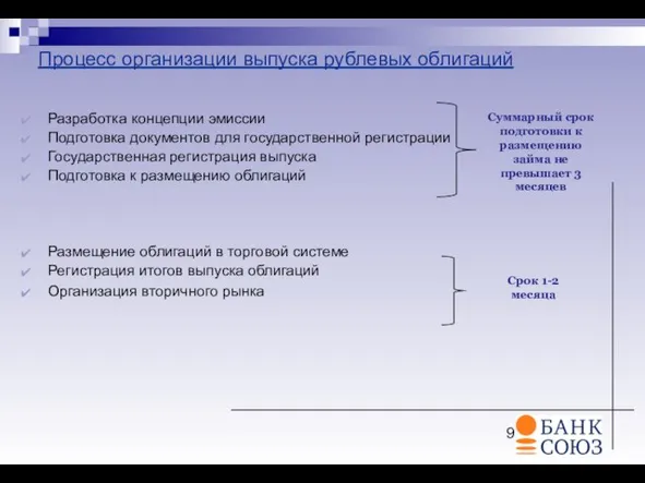 Процесс организации выпуска рублевых облигаций Разработка концепции эмиссии Подготовка документов для государственной