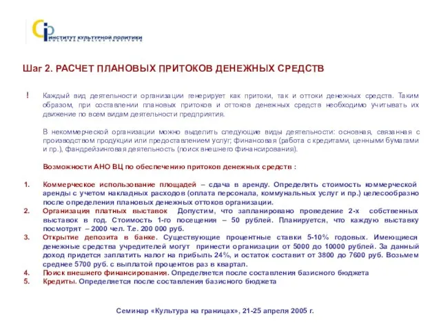 Семинар «Культура на границах», 21-25 апреля 2005 г. ! Каждый вид деятельности