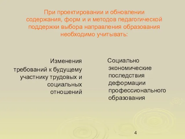 При проектировании и обновлении содержания, форм и и методов педагогической поддержки выбора