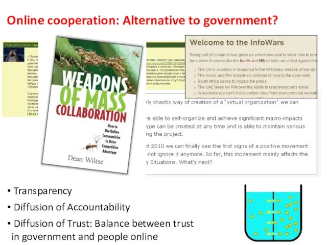 Online cooperation: Alternative to government? Diffusion of Trust: Balance between trust in