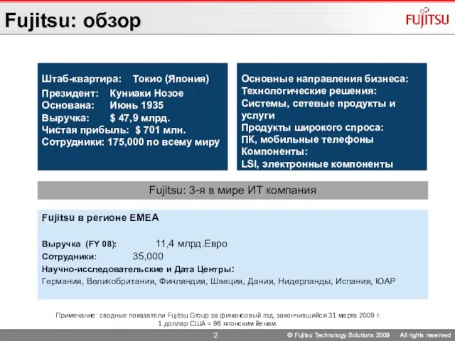 © Fujitsu Technology Solutions 2009 All rights reserved © Fujitsu Technology Solutions
