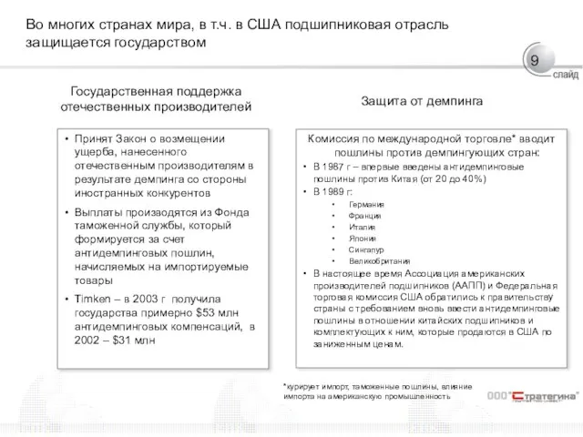 Во многих странах мира, в т.ч. в США подшипниковая отрасль защищается государством