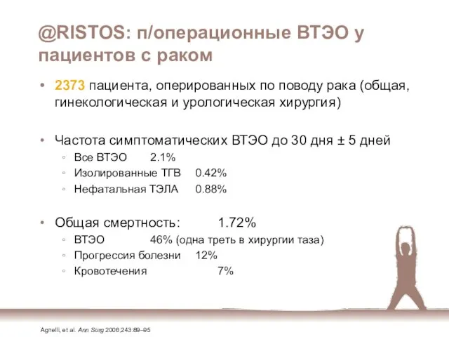 @RISTOS: п/операционные ВТЭО у пациентов с раком 2373 пациента, оперированных по поводу