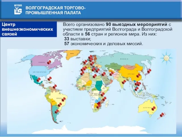 Центр внешнеэкономических связей Всего организовано 90 выездных мероприятий с участием предприятий Волгограда