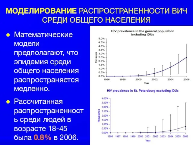 МОДЕЛИРОВАНИЕ РАСПРОСТРАНЕННОСТИ ВИЧ СРЕДИ ОБЩЕГО НАСЕЛЕНИЯ Математические модели предполагают, что эпидемия среди