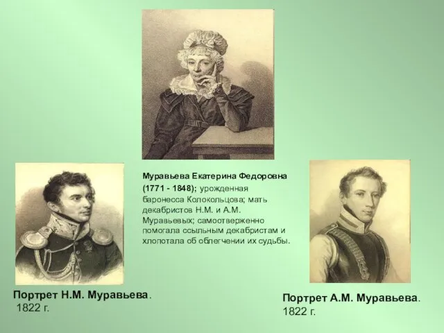 Портрет Н.М. Муравьева. 1822 г. Портрет А.М. Муравьева. 1822 г. Муравьева Екатерина