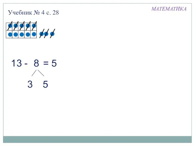 Учебник № 4 с. 28 МАТЕМАТИКА = 5 13 - 3 5 8