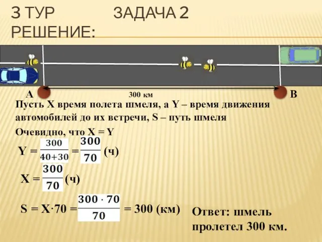 3 ТУР ЗАДАЧА 2 РЕШЕНИЕ: A B 300 км Пусть X время