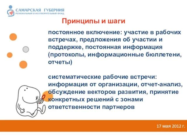 Принципы и шаги 17 мая 2012 г. постоянное включение: участие в рабочих