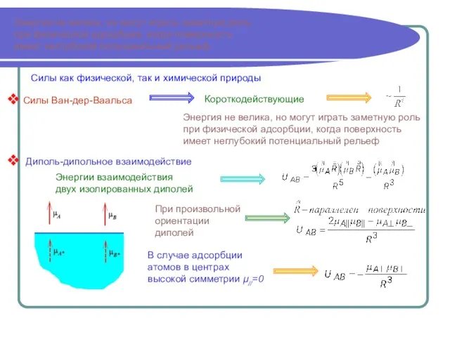 Энергия не велика, но могут играть заметную роль при физической адсорбции, когда