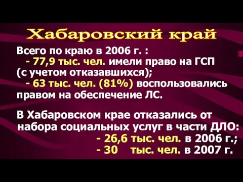 Всего по краю в 2006 г. : - 77,9 тыс. чел. имели