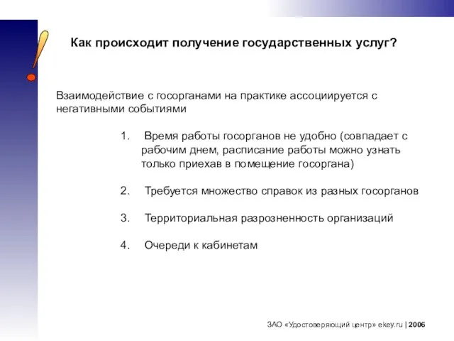 ЗАО «Удостоверяющий центр» ekey.ru | 2006 Как происходит получение государственных услуг? Взаимодействие