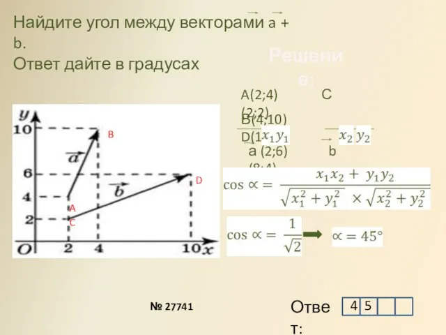 Найдите угол между векторами a + b. Ответ дайте в градусах A