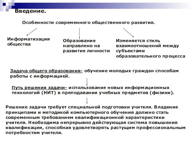 Введение. Особенности современного общественного развития. Информатизация общества Образование направлено на развитие личности