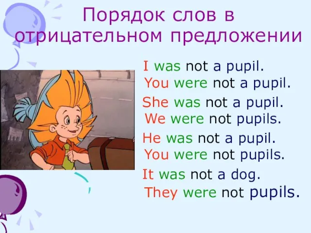 Порядок слов в отрицательном предложении I was not a pupil. You were