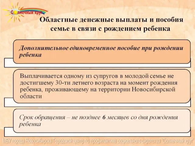 Областные денежные выплаты и пособия семье в связи с рождением ребенка