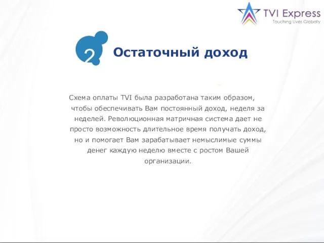 Схема оплаты TVI была разработана таким образом, чтобы обеспечивать Вам постоянный доход,