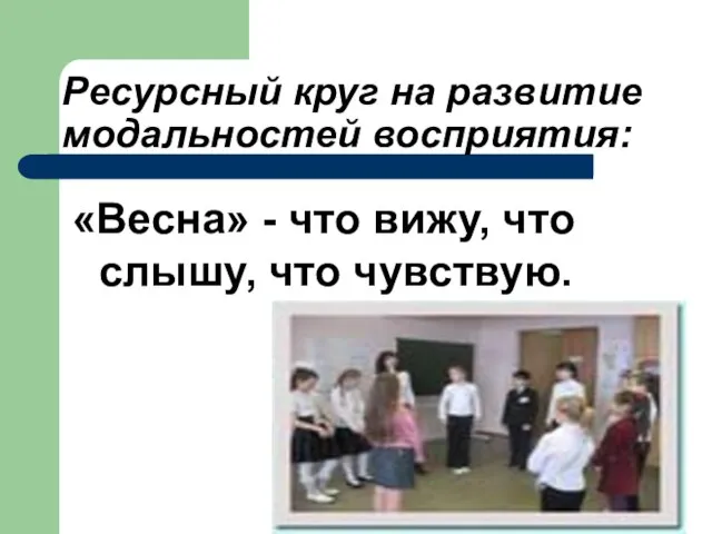 Ресурсный круг на развитие модальностей восприятия: «Весна» - что вижу, что слышу, что чувствую.