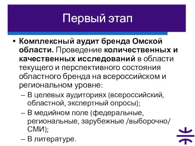 Первый этап Комплексный аудит бренда Омской области. Проведение количественных и качественных исследований