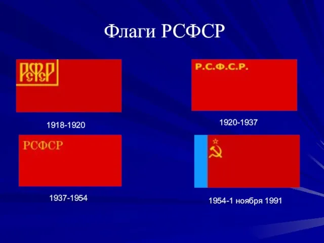 Флаги РСФСР 1918-1920 1920-1937 1937-1954 1954-1 ноября 1991