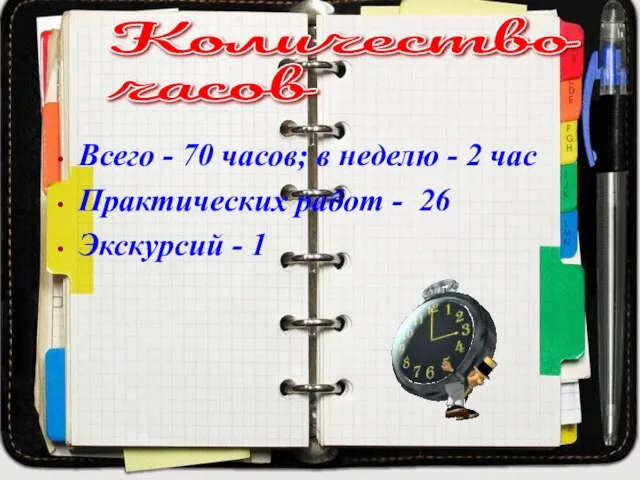 Всего - 70 часов; в неделю - 2 час Практических работ -