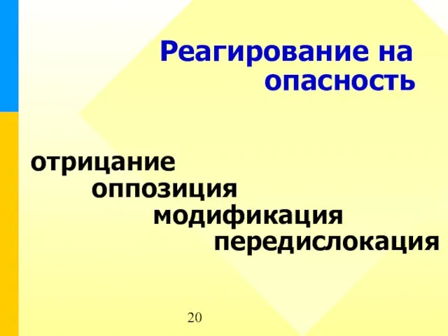 Реагирование на опасность отрицание оппозиция модификация передислокация