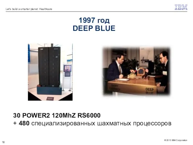 1997 год DEEP BLUE 30 POWER2 120MhZ RS6000 + 480 специализированных шахматных процессоров