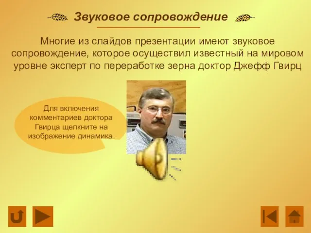 Звуковое сопровождение Многие из слайдов презентации имеют звуковое сопровождение, которое осуществил известный