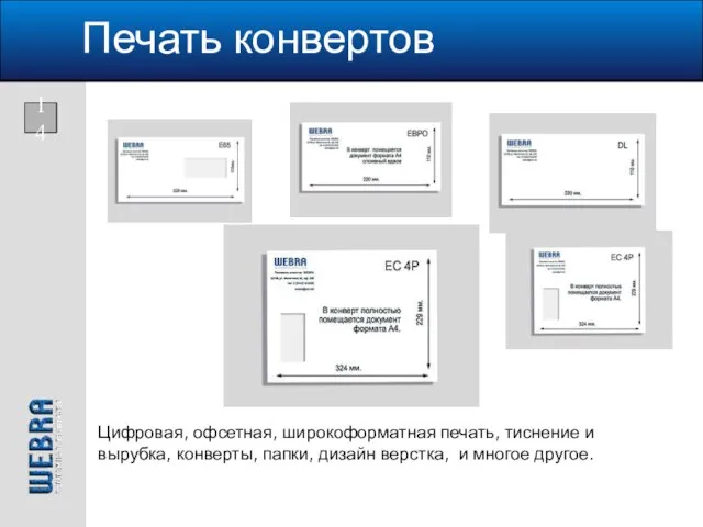 Печать конвертов Цифровая, офсетная, широкоформатная печать, тиснение и вырубка, конверты, папки, дизайн