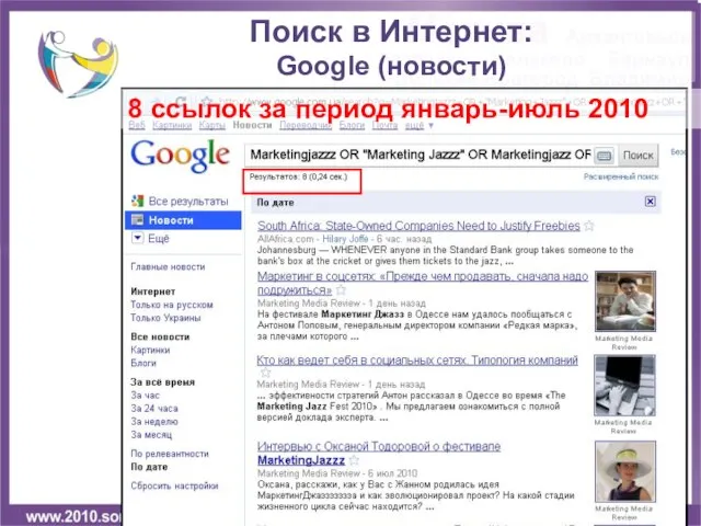 8 ссылок за период январь-июль 2010 Поиск в Интернет: Google (новости)