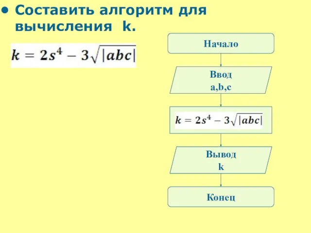 Составить алгоритм для вычисления k.