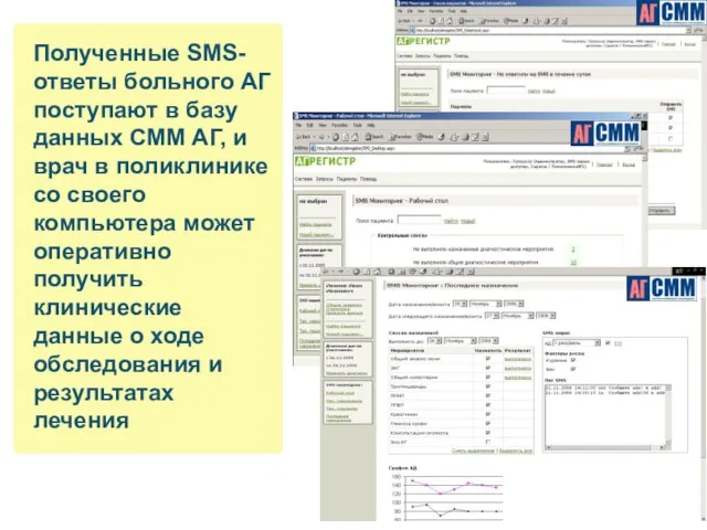 Полученные SМS-ответы больного АГ поступают в базу данных СММ АГ, и врач