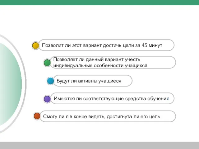 Критерии выбора варианта урока Смогу ли я в конце видеть, достигнута ли