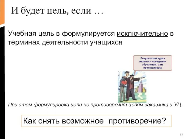 И будет цель, если … Учебная цель в формулируется исключительно в терминах